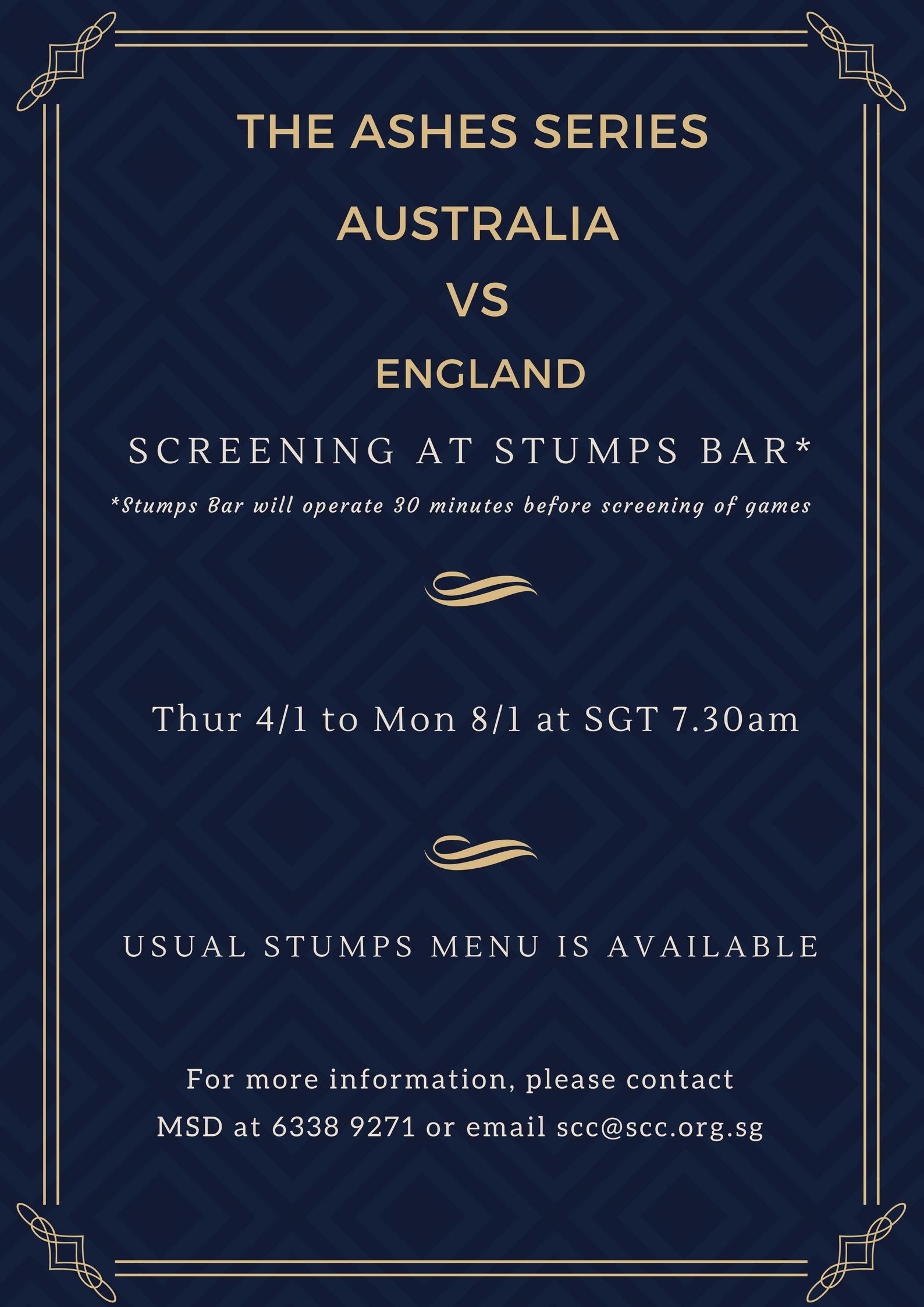 THE ASHES SERIES (AUSTRALIA VS ENGLAND) (14-18 DEC)
